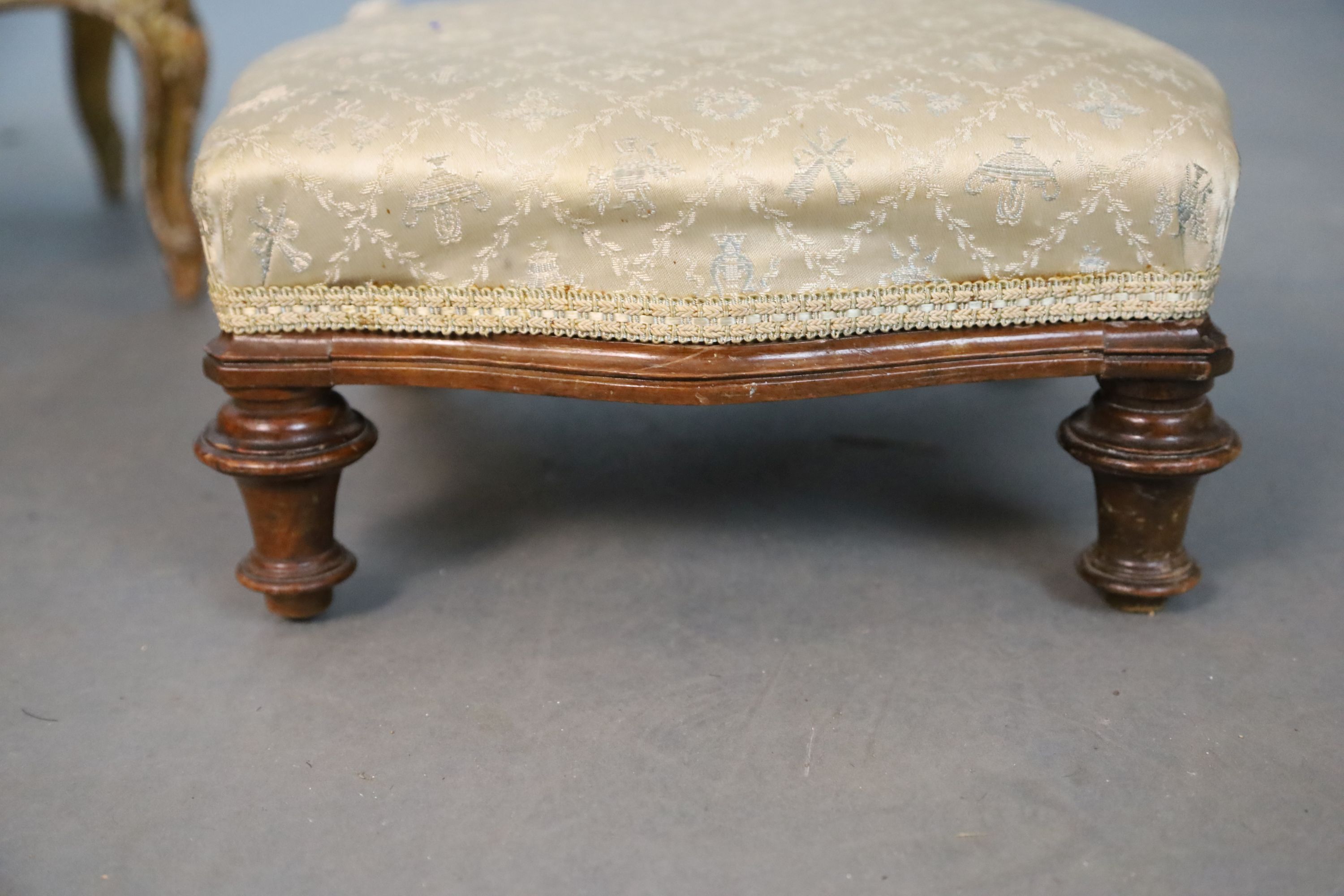 A Louis XVI style giltwood foot stool and a similar beech foot stool
